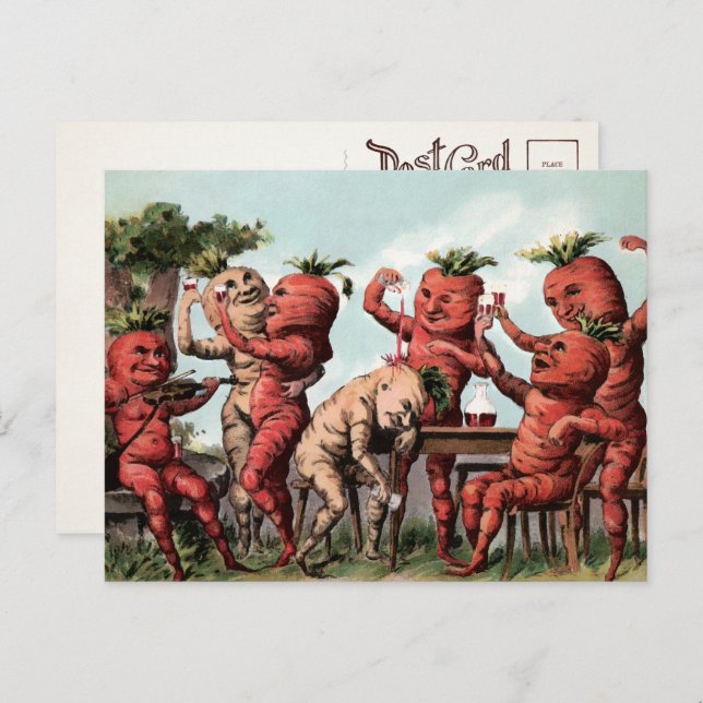 Viktorian Carrots Partying Postcard  Vykort (Fram/baksida)