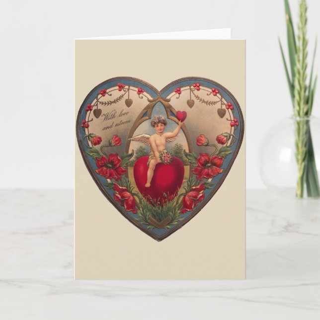 Viktorian Cherub och Heart Valentine Greeting Card Helgkort (Framsida)