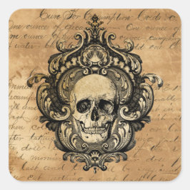 Viktorian Gothic Skull Halloween Square Sticker Fyrkantigt Klistermärke
