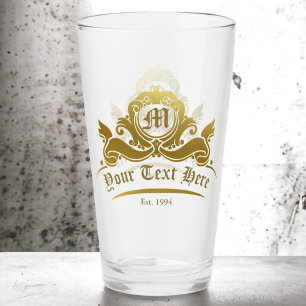 Viktorian Guld Monogram Anpassningsbar Text Pint P Glaskopp