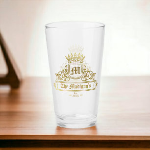 Viktorian Guld Monogram Text Krona Pint Pub Glass Glaskopp