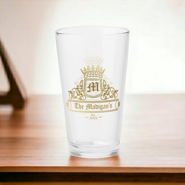 Viktorian Guld Monogram Text Krona Pint Pub Glass Glaskopp (Skapare uppladdad)