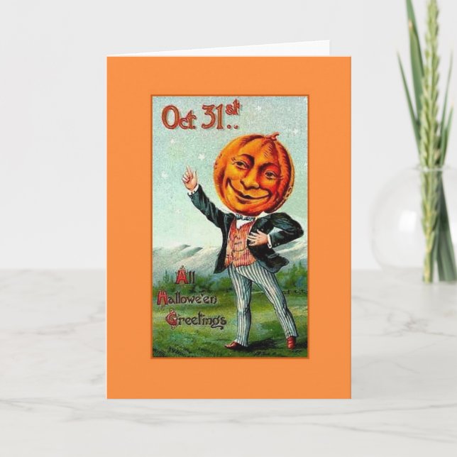 Viktorian Halloween Pumpkin Head Greeting Card Kort (Framsida)