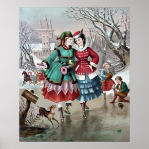 Viktorian Ice Skating Scene Poster