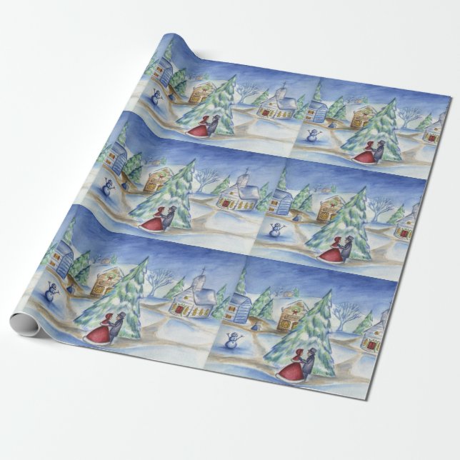 Viktorian Jul Village Gift Wrapping Papper Presentpapper (Utrullad)