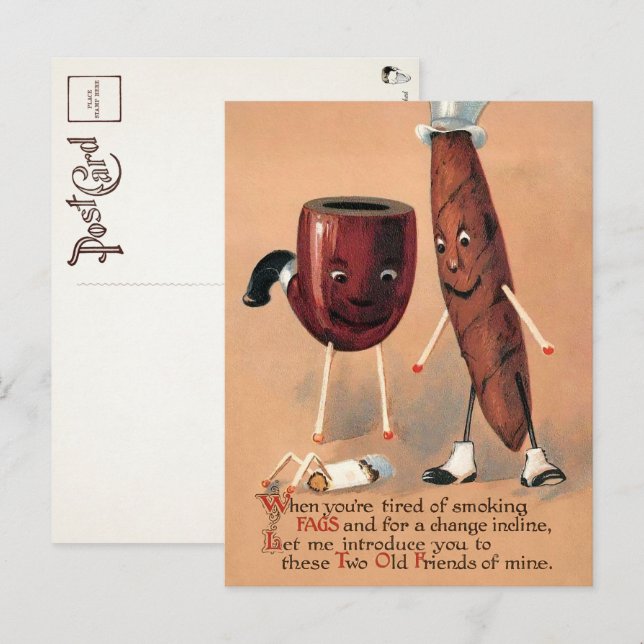 Viktorian Odd Smoking Postcard  Vykort (Fram/baksida)