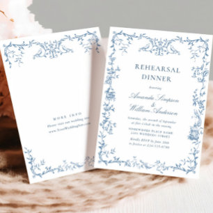 Viktorian Ornate Blue Blommigt Rehearsal Dinner Inbjudningar