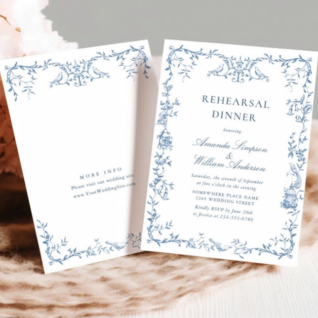 Viktorian Ornate Blue Blommigt Rehearsal Dinner Inbjudningar (Skapare uppladdad)