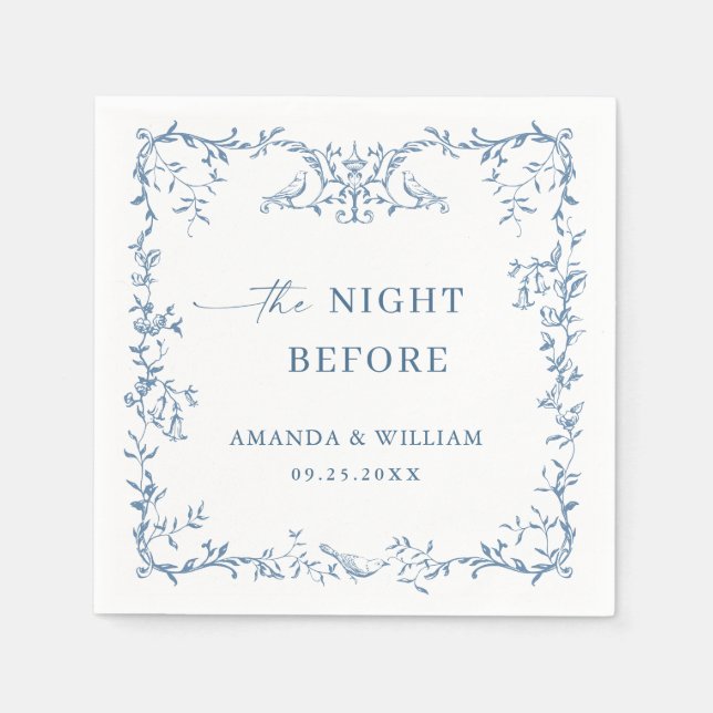 Viktorian Ornate Blue Blommigt Rehearsal Dinner Pappersservett (Framsidan)