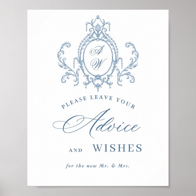 Viktorian Ornate Grace Blommigt Blue Advice & Önsk Poster (Framsidan)