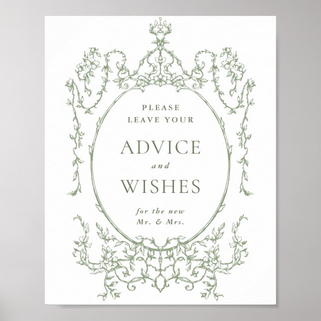 Viktorian Ornate Sage Grönt Advice & Önskemål Poster (Framsidan)