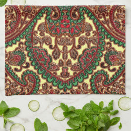 Viktorian paisley blommigt jewel tone grönt red gu kökshandduk