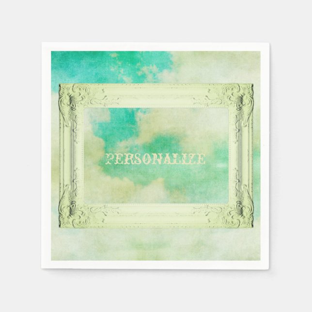 Viktorian ram himlar målar elegant teal kräm pappersservett (Framsidan)