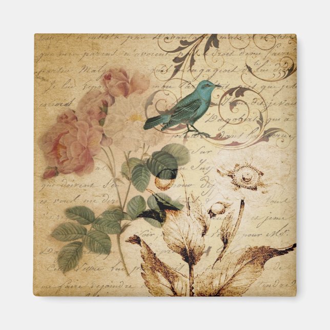 Viktorian Ro Paris Scripts fransk fågel botanisk Magnet (Framsidan)
