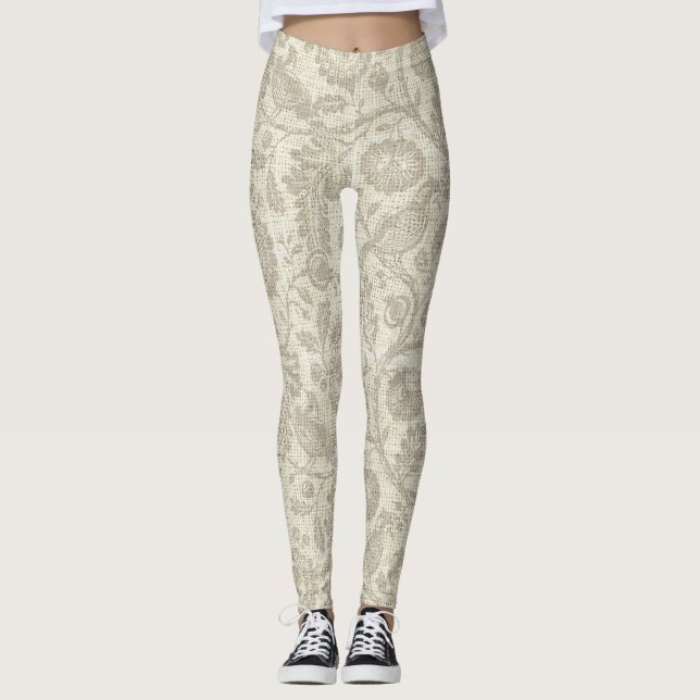 Viktorian Stil Blommigt Vine Cascade Large Print Leggings (Framsida)