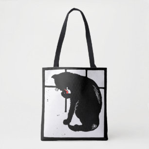 Viktorian Woodcut Black Cat Bag Tygkasse