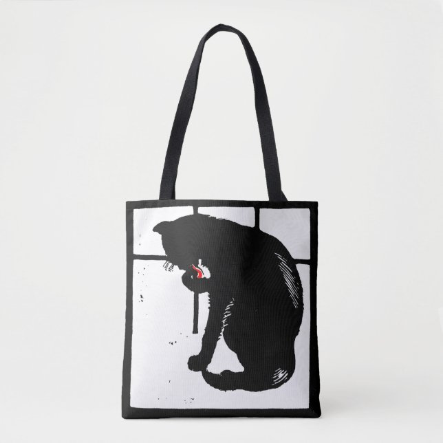 Viktorian Woodcut Black Cat Bag Tygkasse (Framsida)