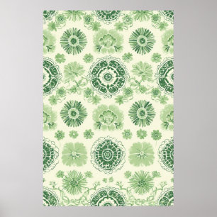 Viktorianinspirerad Grönt Botaniskt Tile Mönster Poster