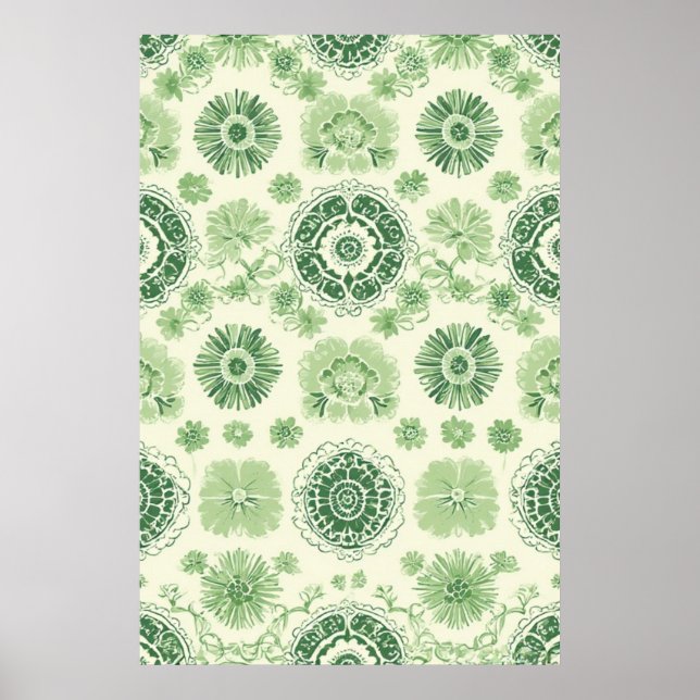 Viktorianinspirerad Grönt Botaniskt Tile Mönster Poster (Framsidan)