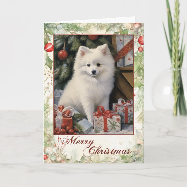 Viktoriansk amerikansk eskimo-valp jul helgkort (Framsida)