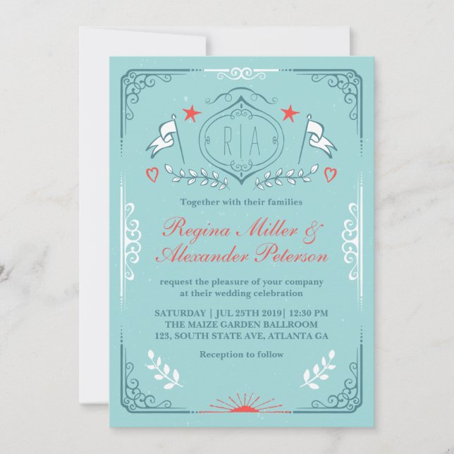 Viktoriansk antika medeltida bröllopsinbjudan inbjudningar (Framsida)