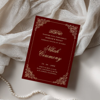 Viktoriansk barock guld burgunder röd Nikah-ceremo Inbjudningar