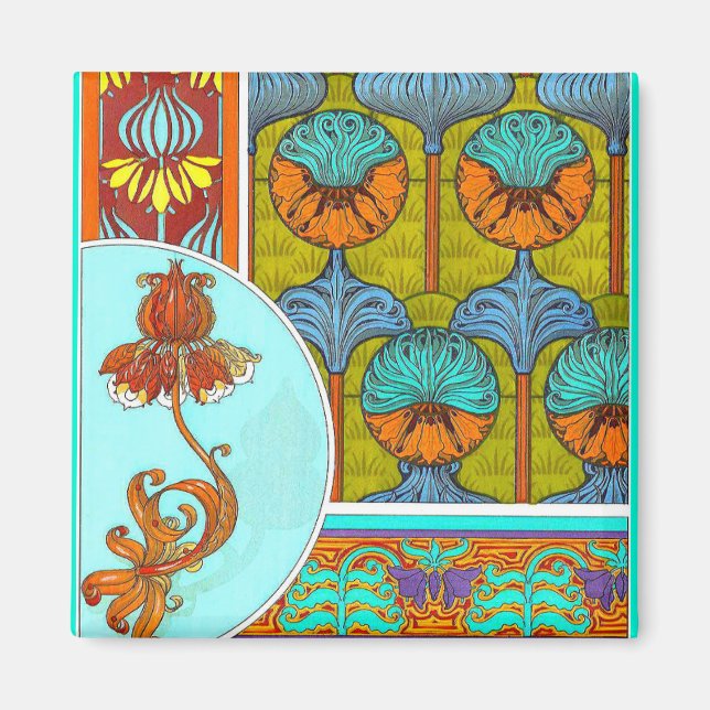 Viktoriansk blomma från vintagen art nouveau magnet (Framsidan)