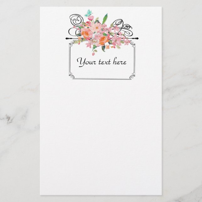 Viktoriansk blommigt hängande tecken bröllop brevpapper (Framsida)