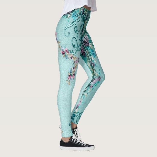 Viktoriansk blommigt rulla elegant lila rosa leggings (Höger)