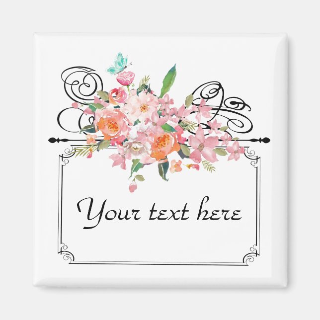 Viktoriansk blomsterhängande skylt bröllop magnet (Framsidan)