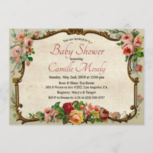 Viktoriansk blomsterram inbjudan till baby shower