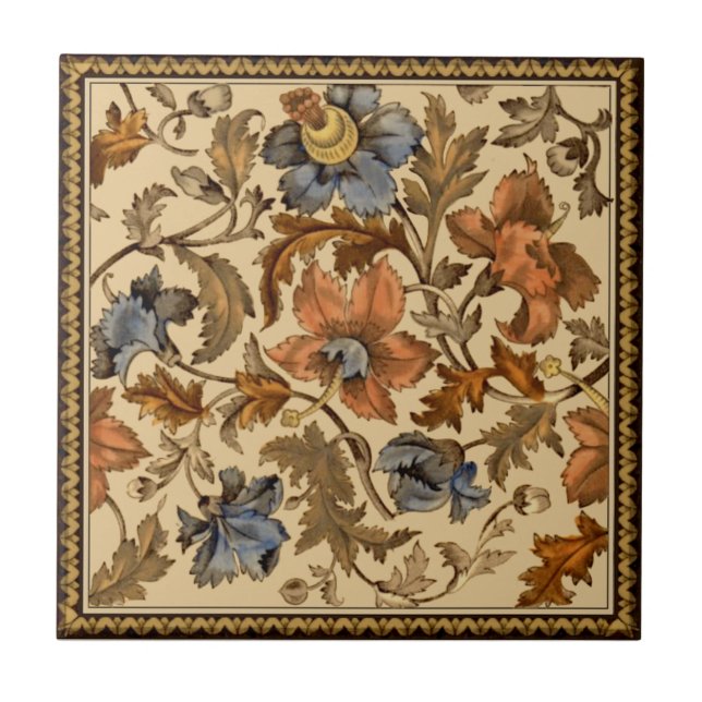 Viktoriansk blomstrande, strömsnål, 1880s Repro Kakelplatta (Framsidan)