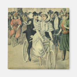 Viktoriansk brud och brudgum nygift cykel magnet