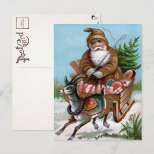 Viktoriansk Brun Robbad Tomte Postkort Vykort