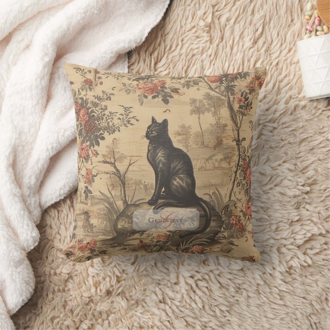 Viktoriansk Chinoiserie Svart Katt Kuddöverdrag Kudde (Filt)