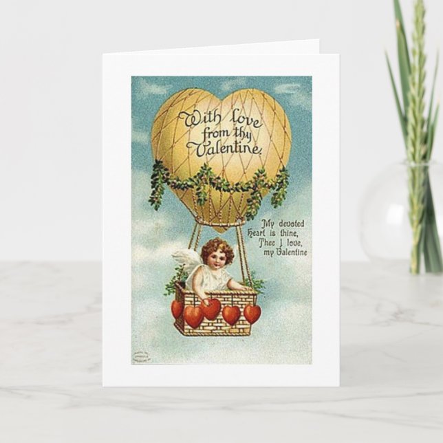 Viktoriansk Cupid Balloon Valentine Day Card Helgkort (Framsida)