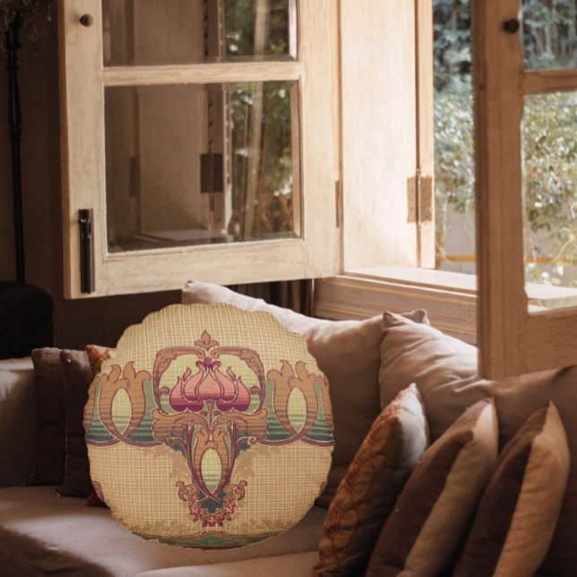 Viktoriansk elegant blommigt ornate art nouveau rund kudde (Skapare uppladdad)