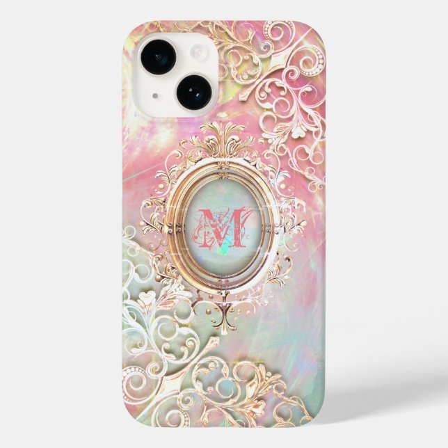 Viktoriansk filigree opal utseende rosa teal guld (Baksida)