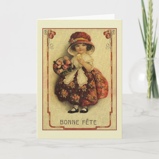 Viktoriansk Fransk Bonne Fête Birthday Card Kort (Framsida)