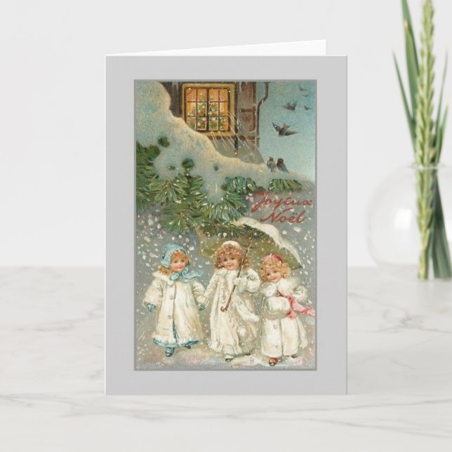Viktoriansk Fransk Joyeux Noël-julkort Helgkort (Framsida)