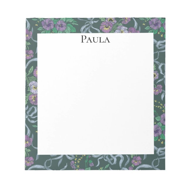 Viktoriansk gammal lila pensé blåa band anteckningsblock (Framsida)