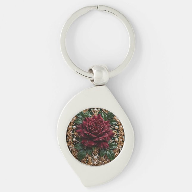Viktoriansk gotisk blomstergigant  swirl silverfärgad nyckelring (Framsidan)