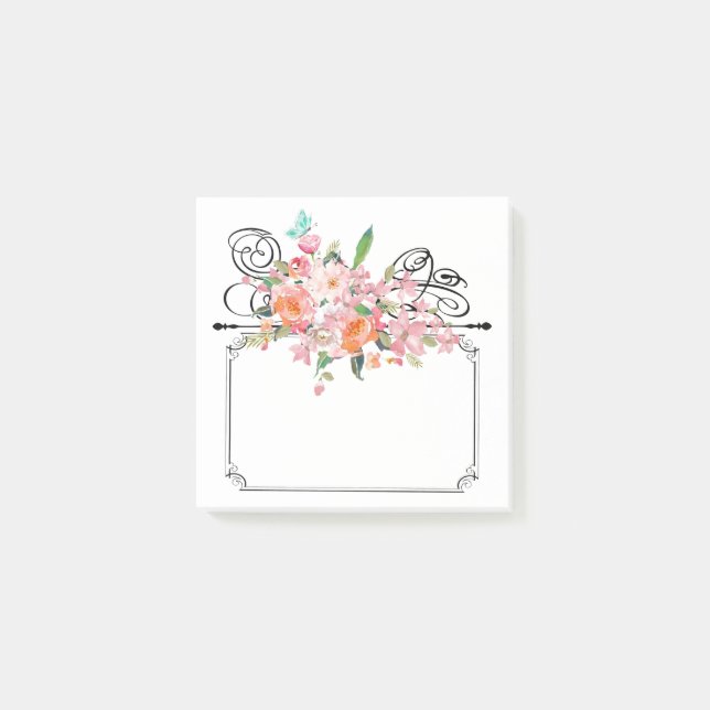 Viktoriansk hängskylt för blommigt post-it block (Framsida)