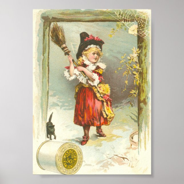 Viktoriansk häxflicka med svart katt poster (Framsidan)