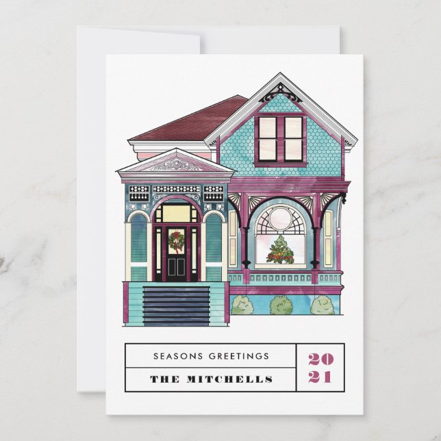 Viktoriansk hemstad vid julafton, icke-fotofoto julkort (Framsida)