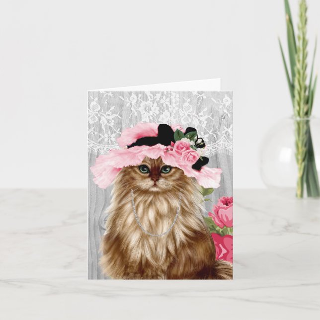 Viktoriansk katt i Hat Greeting Card Kort (Framsida)