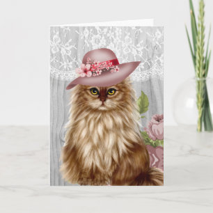 Viktoriansk katt klädd i Hat Notecard Kort