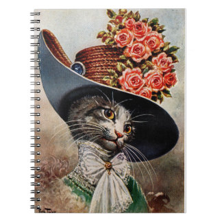 Viktoriansk katt med Blommigt Hat Spiral bärbar da Anteckningsbok