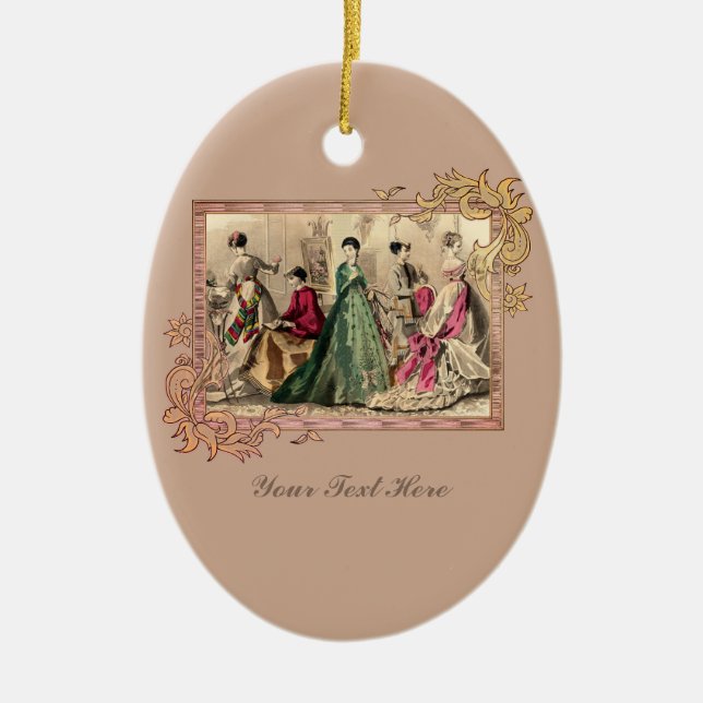 Viktoriansk klänning med Rosa Bow Ceramic Ornament (Framsidan)