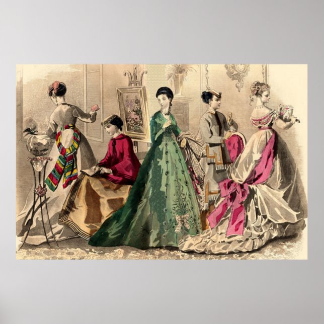 Viktoriansk klänning med Rosa Bow Poster (Framsidan)